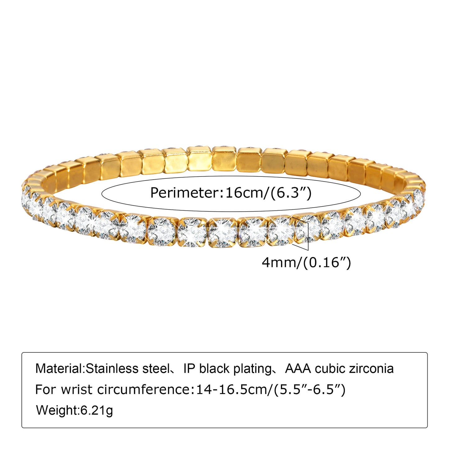 Elegant Geometric 18K Gold Plated Zircon Stainless Steel Layered Bracelets for Women