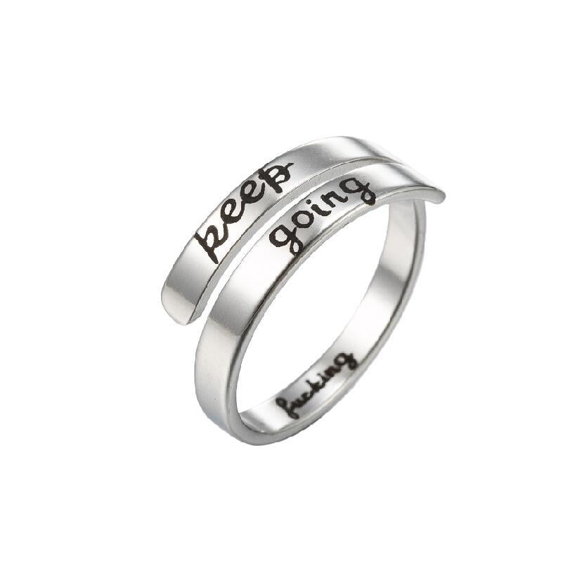 Retro Stainless Steel Letter Open Ring - Fashion Double Layer Design