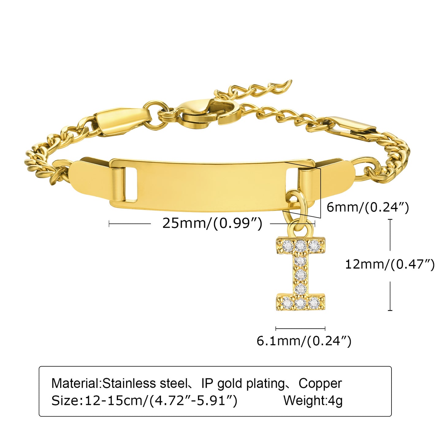 Stainless Steel Zircon Inlay English Letter Bracelet for Women and Children