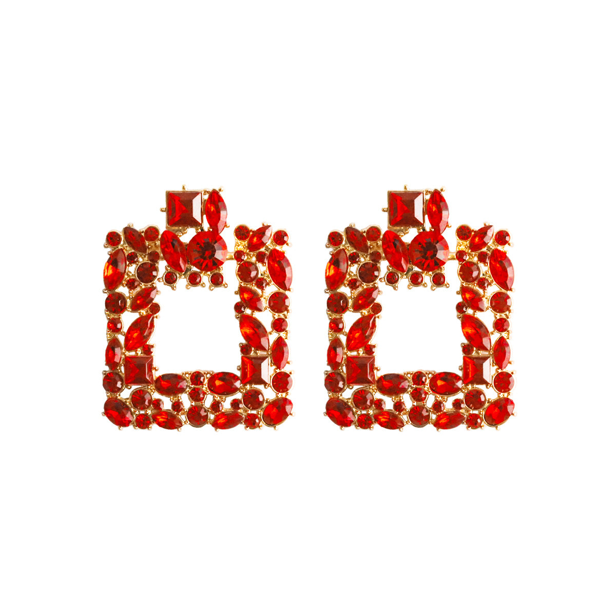 Luxurious Vintage Square Gemstone Rhinestone Alloy Earrings