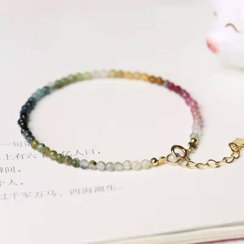 Retro Colorful Agate and Tourmaline Crystal Women's Bracelet Set