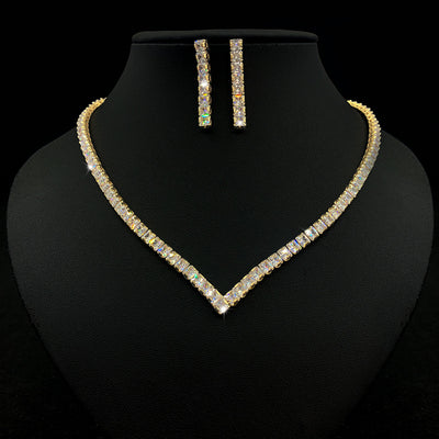 Luxurious Geometric Zircon Women's Jewelry Set - Necklace and Earrings