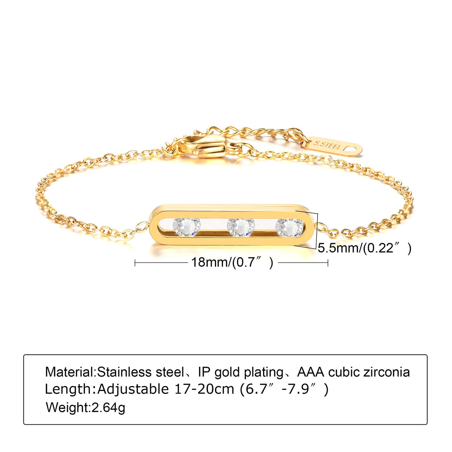 Elegant Geometric 18K Gold Plated Zircon Stainless Steel Layered Bracelets for Women