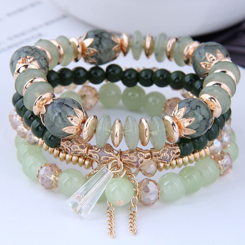 Bohemian Crystal Beaded Multi-layer Tassel Bracelet