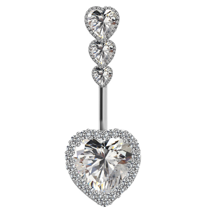 Luxurious Heart-Shaped Zircon Rhinestone Belly Ring with Wing Design