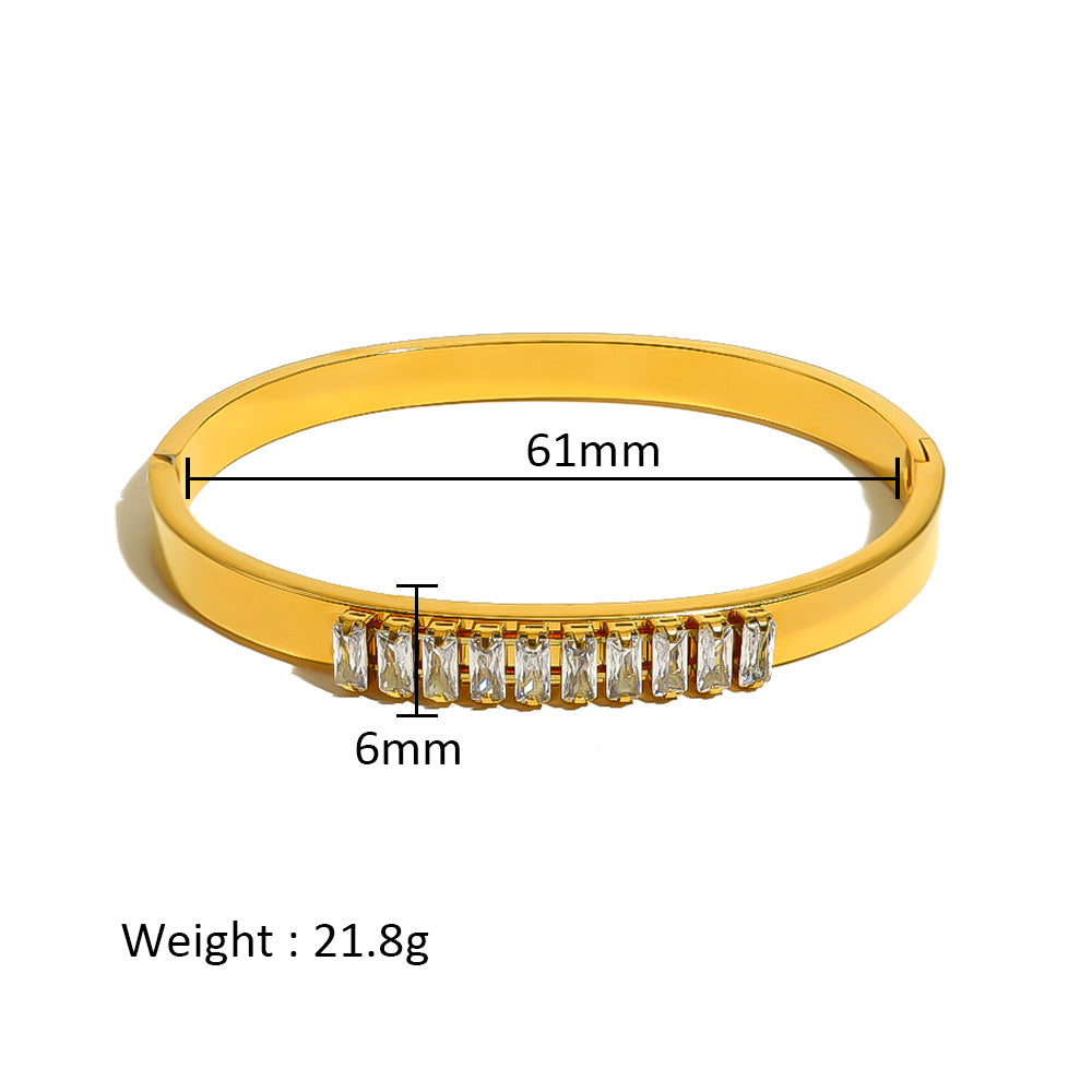 18K Gold Plated Zircon Geometric Star Flower Stainless Steel Bangle Bracelet for Women