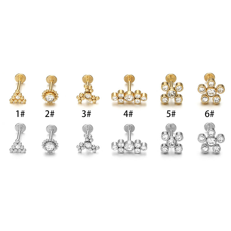 Geometric Stainless Steel Zircon Lip and Ear Studs