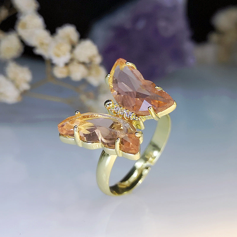 Elegant Butterfly Zircon Gold Plated Open Ring