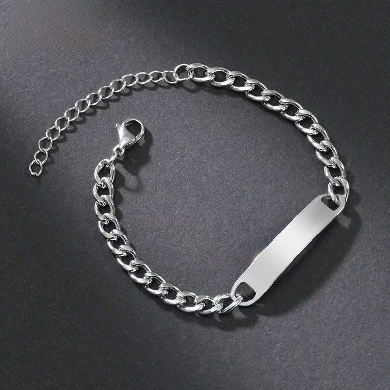 Men's Stainless Steel Curved Bracelet - Customizable Engraving Trend Jewelry