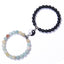 Chinoiserie Natural Stone Beaded Bracelets Set - 8mm Black Matte & Pink Crystal Yin Yang Design