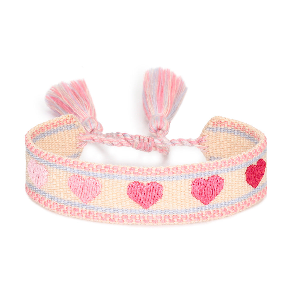 Modern Heart-Shaped Braided Polyester Bracelets with Adjustable Tassel Straps