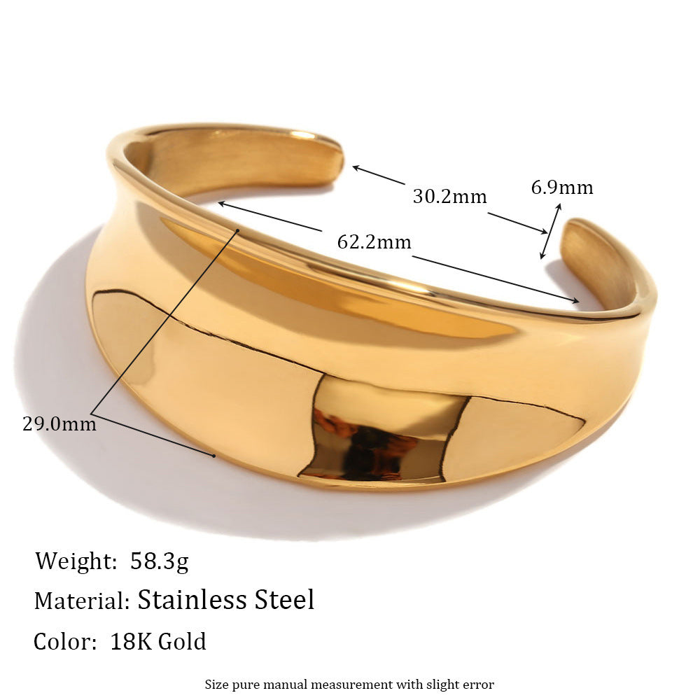 18K Gold Plated Stainless Steel Bamboo Open Bangle Bracelet for Women