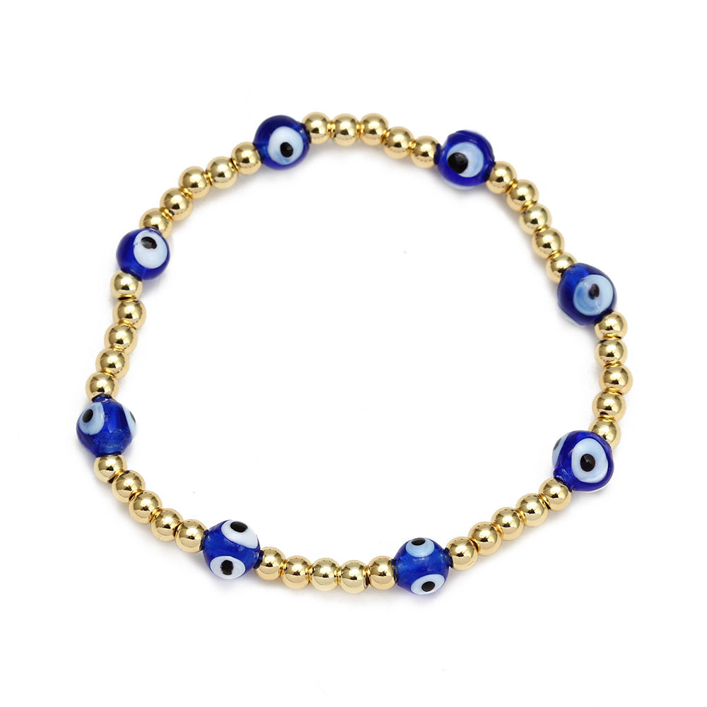 Evil Eye Copper Plated Bracelet Set with Blue Bead Charms