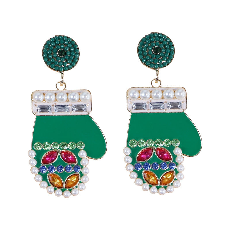 1 Pair Classic Cartoon Christmas Tree Rhinestone Drop Earrings