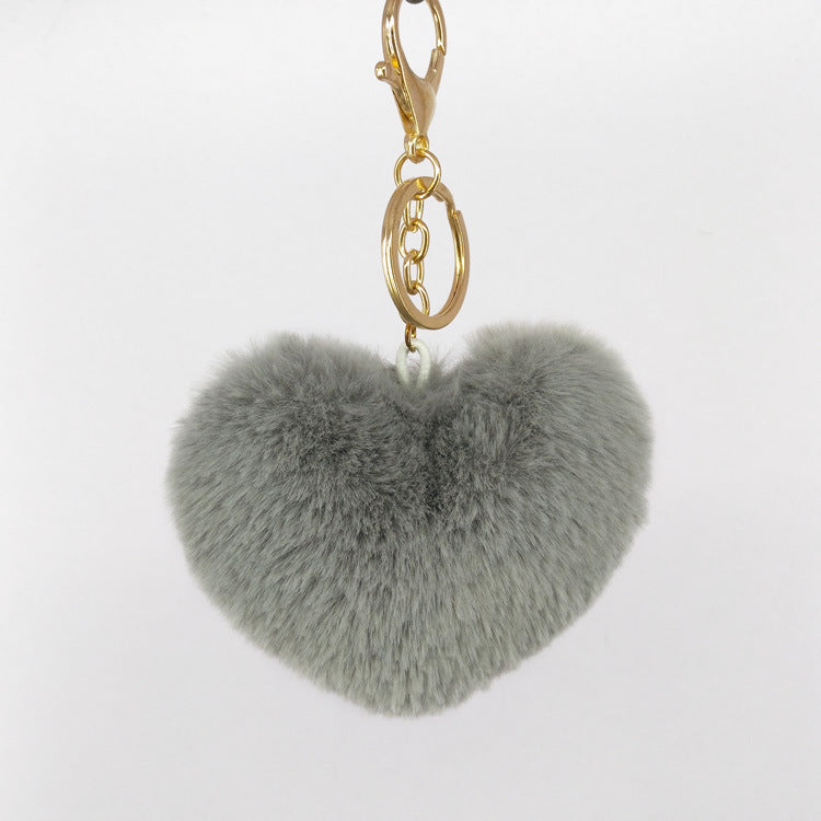 Sweet Heart Shape Alloy Valentine's Day Fur Pom Pom Keychain Pendant