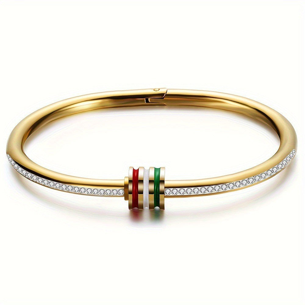 Elegant 18K Gold Plated Stainless Steel Bangle and Titanium Steel Diamond Bracelet Set