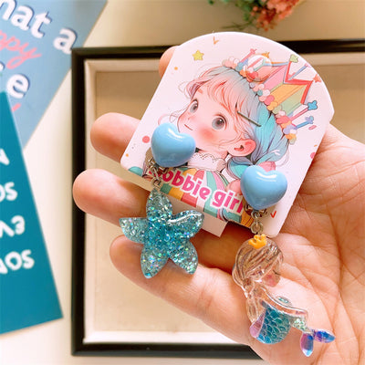 Children's Ocean Theme Resin Jewelry Set - Starfish, Mermaid, Shell Hair Accessories and Necklace