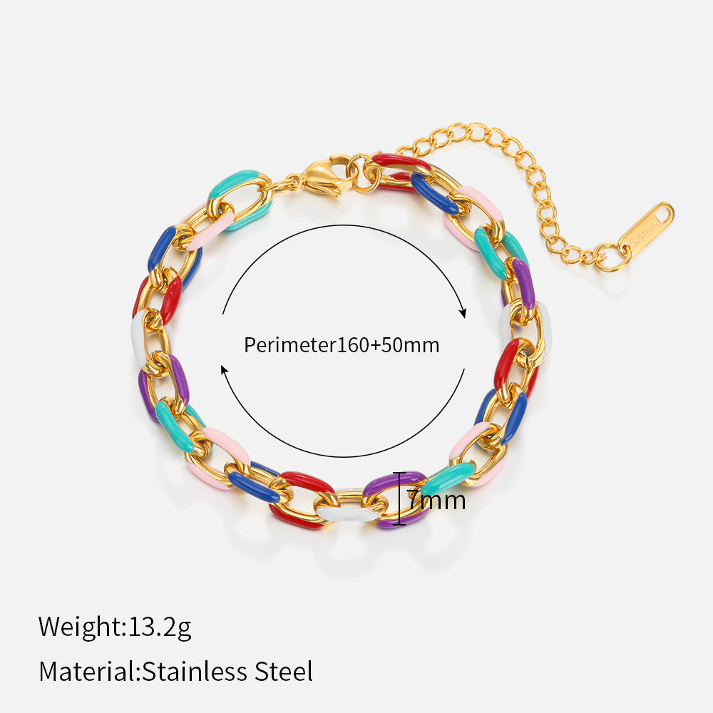 Color Block Stainless Steel Enamel Bracelet - Trendy Hip Hop Style for Women