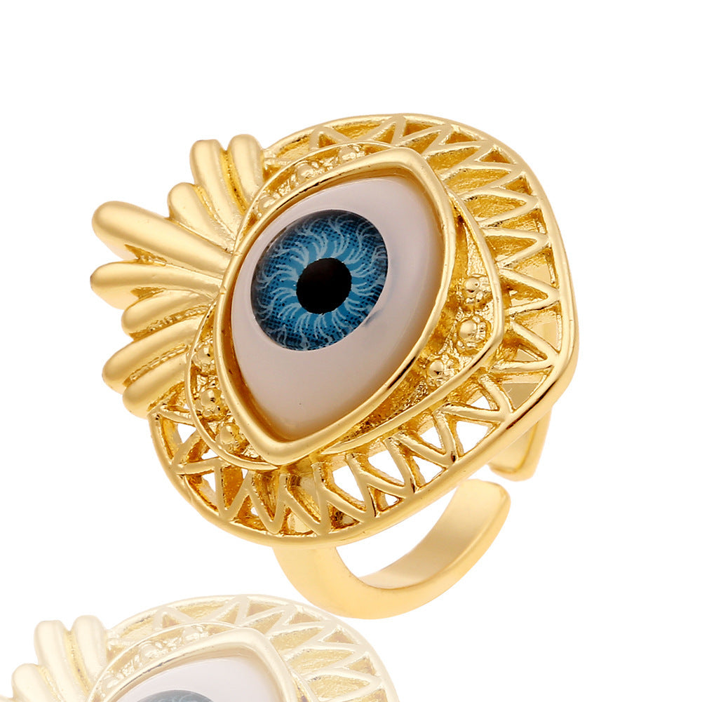 Fashion Copper Plated Gold Evil Eye Women's Minimalist Tail Ring