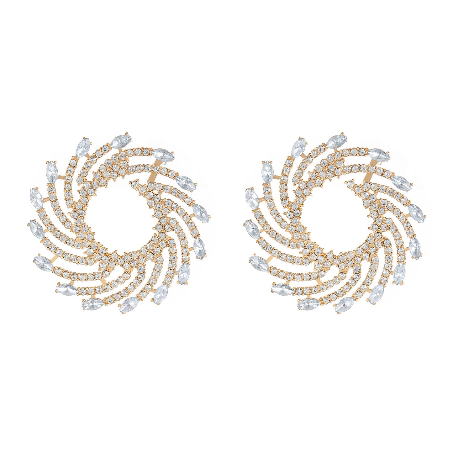 Glam Spiral Stripe Crystal Inlay Alloy Sunflower Earrings