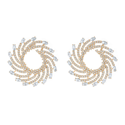 Glam Spiral Stripe Crystal Inlay Alloy Sunflower Earrings