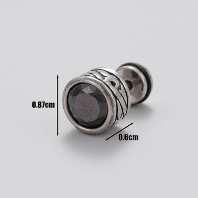 1 Piece Vintage Geometric 316 Stainless Steel Black Zircon Men's Ear Studs