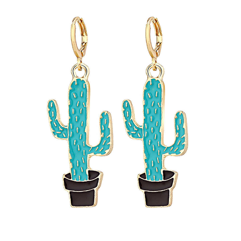 Geometric Hollow Plant Cactus Earrings