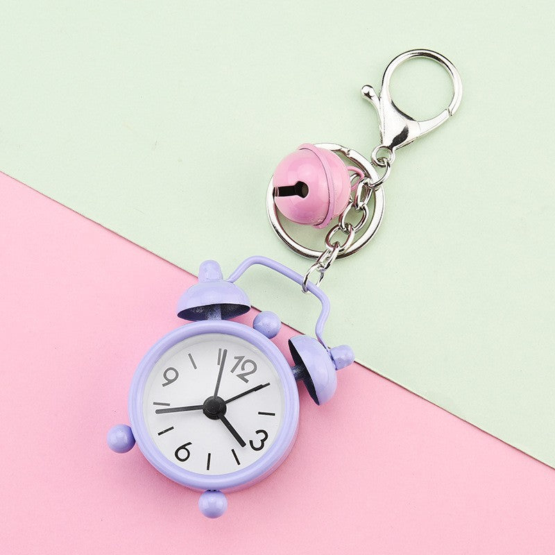 Cute Mini Alarm Clock Keychain - Iron Plated Cartoon Keyring for Bags and Gifts