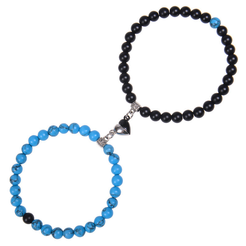 Casual Howlite Frosted Stone Crystal Heart Magnet Couple Bracelets