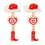 Western Cowboy Hat & Boot Rhinestone Pearl Drop Earrings for Women