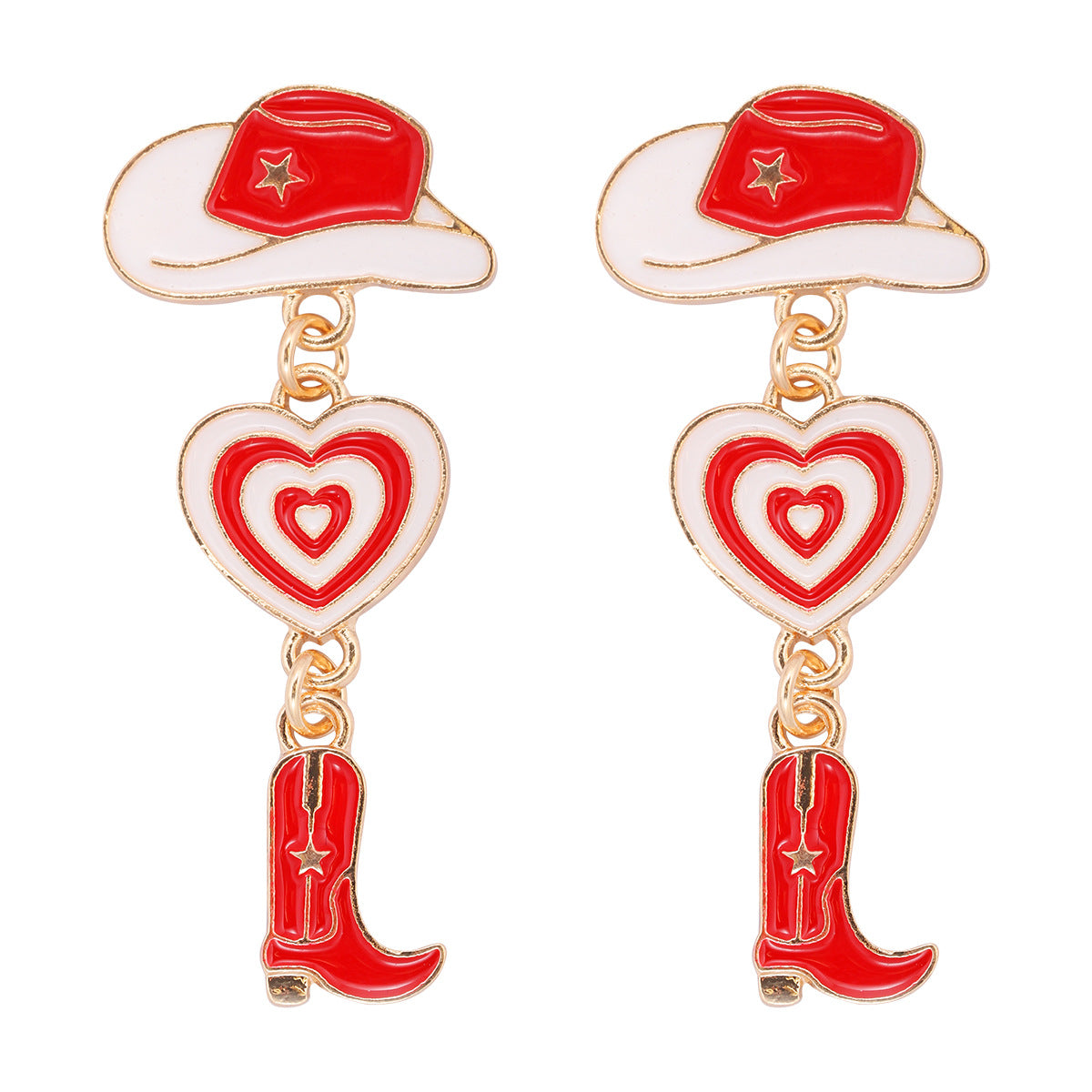 Western Cowboy Hat & Boot Rhinestone Pearl Drop Earrings for Women