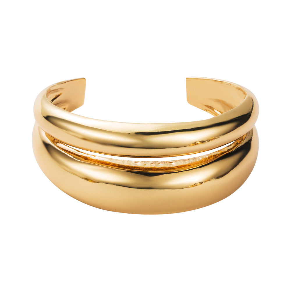 Exaggerated Gold and Silver Plated Alloy Open Bangle - European and American Fashion Design, Irregular Simple Luxury Bracelet