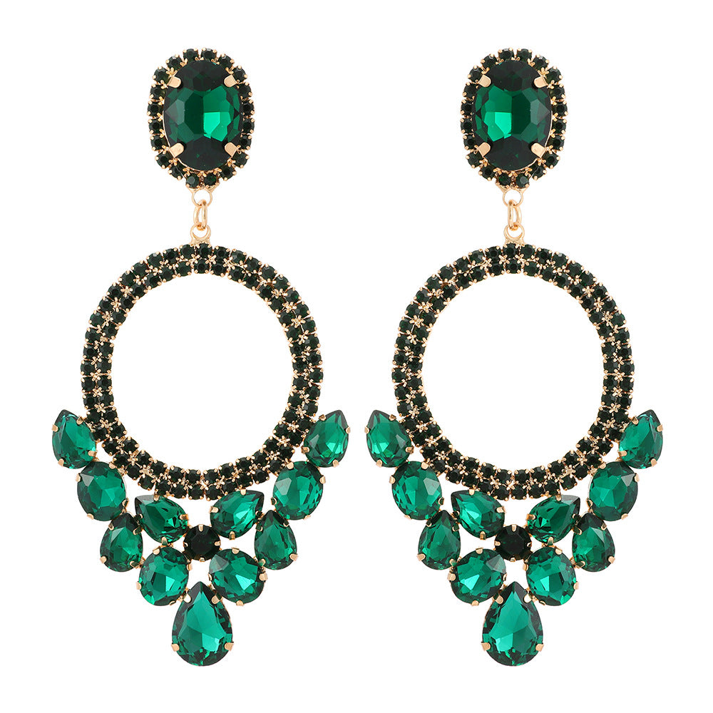 Retro Geometric Rhinestone Inlay Statement Drop Earrings for Women