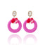 1 Pair Tropical Round Flower Raffia Rhinestone Drop Earrings