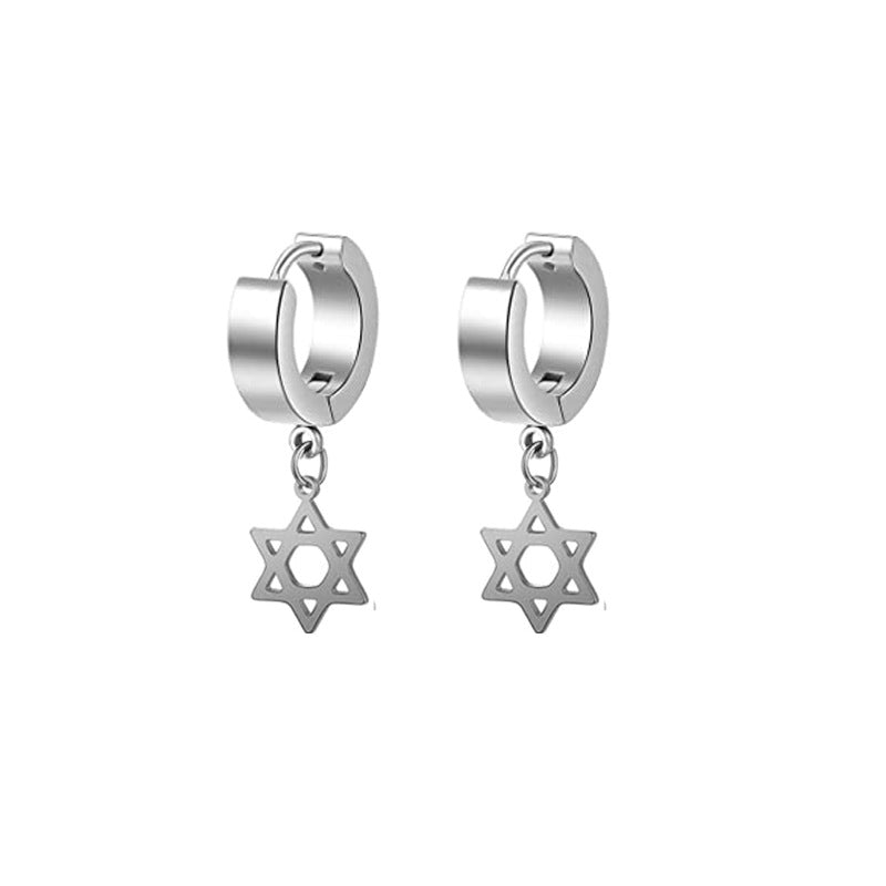 Simple Star Skull Stainless Steel Spike Hoop Earrings