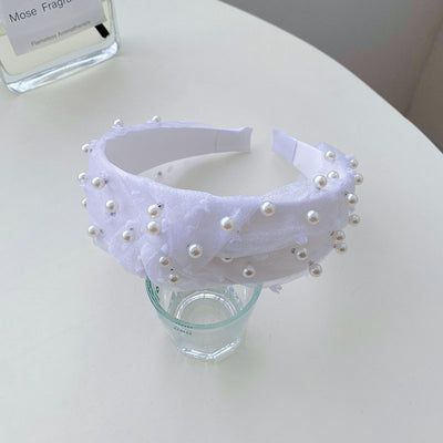 Fashion Handmade Pearl Bow Knot Wide Hairband