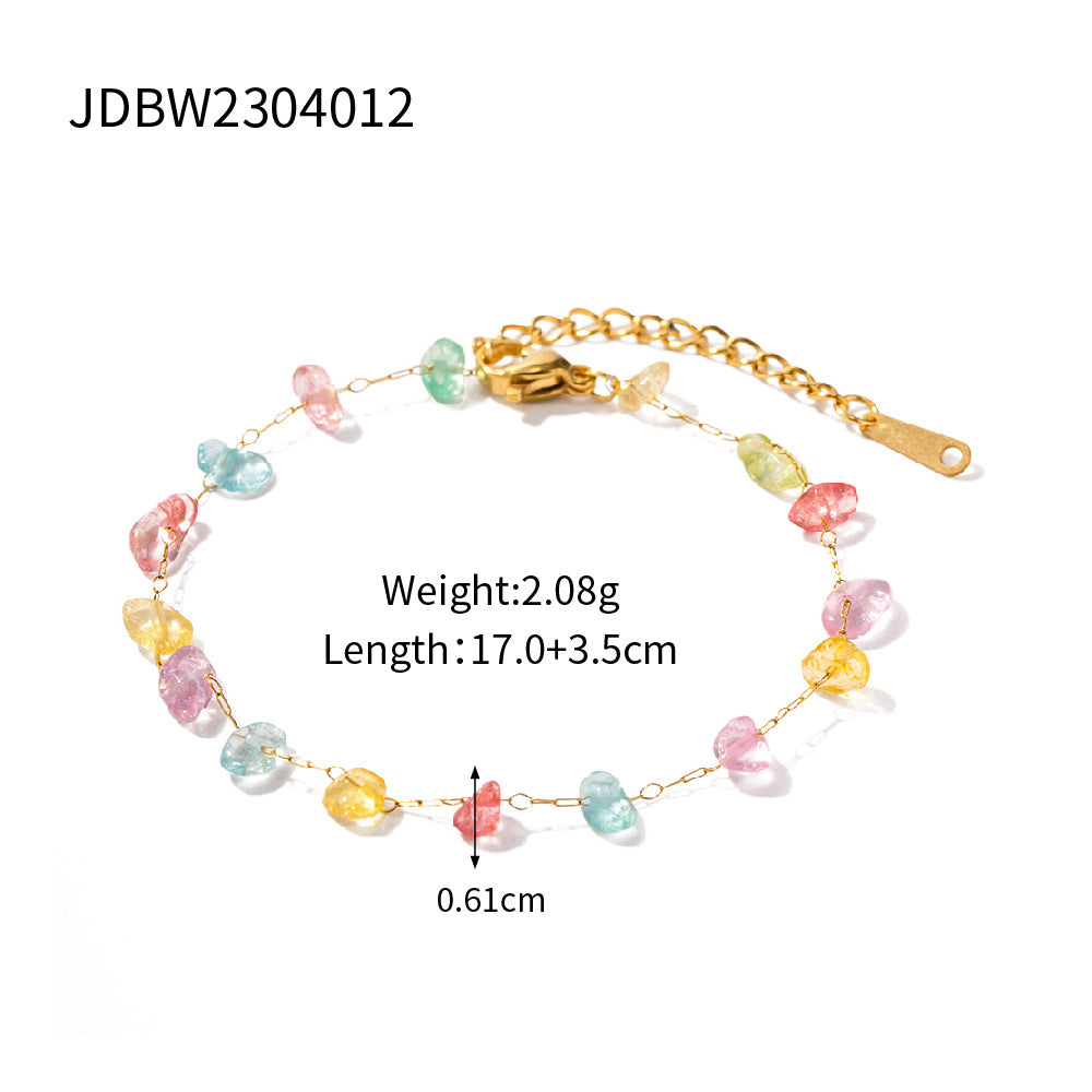 Beach Geometric 18K Gold Plated Stainless Steel Necklace and Colorful Natural Stone Beaded Bracelet Set for Women