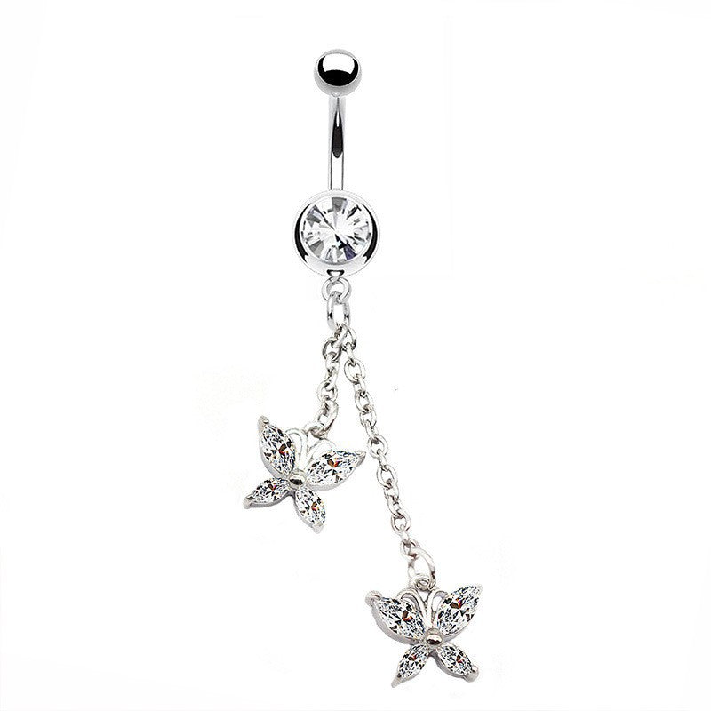 Elegant Tropical Heart Bow Knot Rhinestone Belly Button Ring