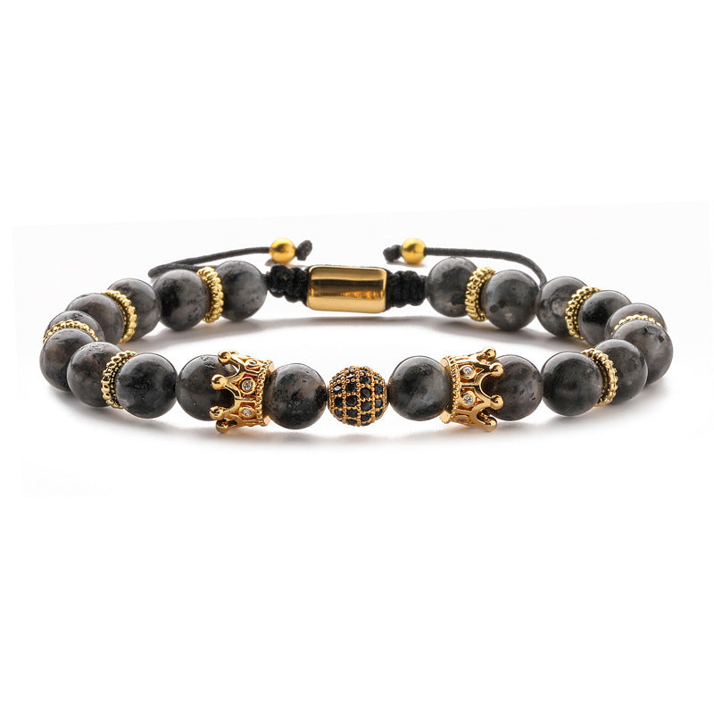 Retro Roman Geometric Howlite & Tiger Eye Beaded Bracelet with Zircon Accents