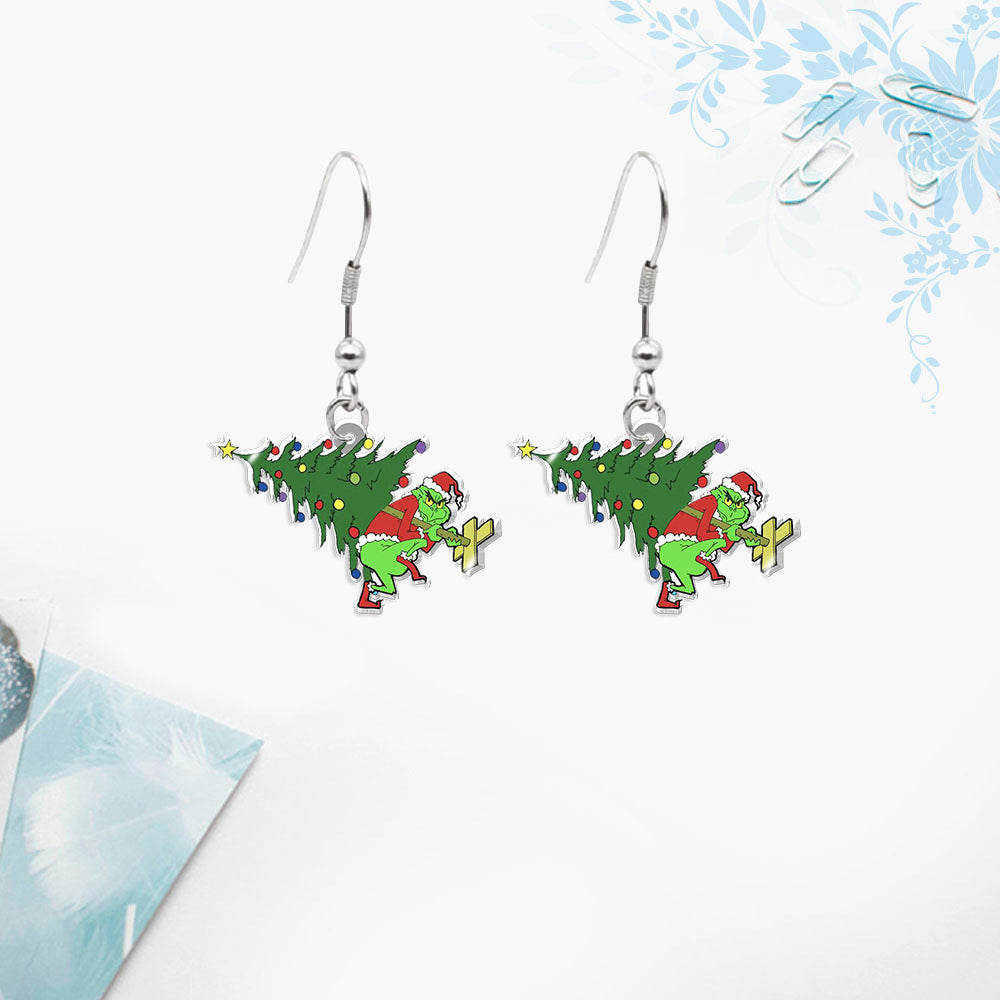 Cute Grinch Christmas Tree Stainless Steel Earrings 1 Pair