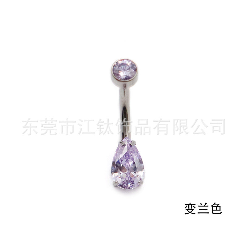 1 Piece Belly Rings Beach Tropical Solid Color Pure Titanium Inlay Zircon Belly Rings