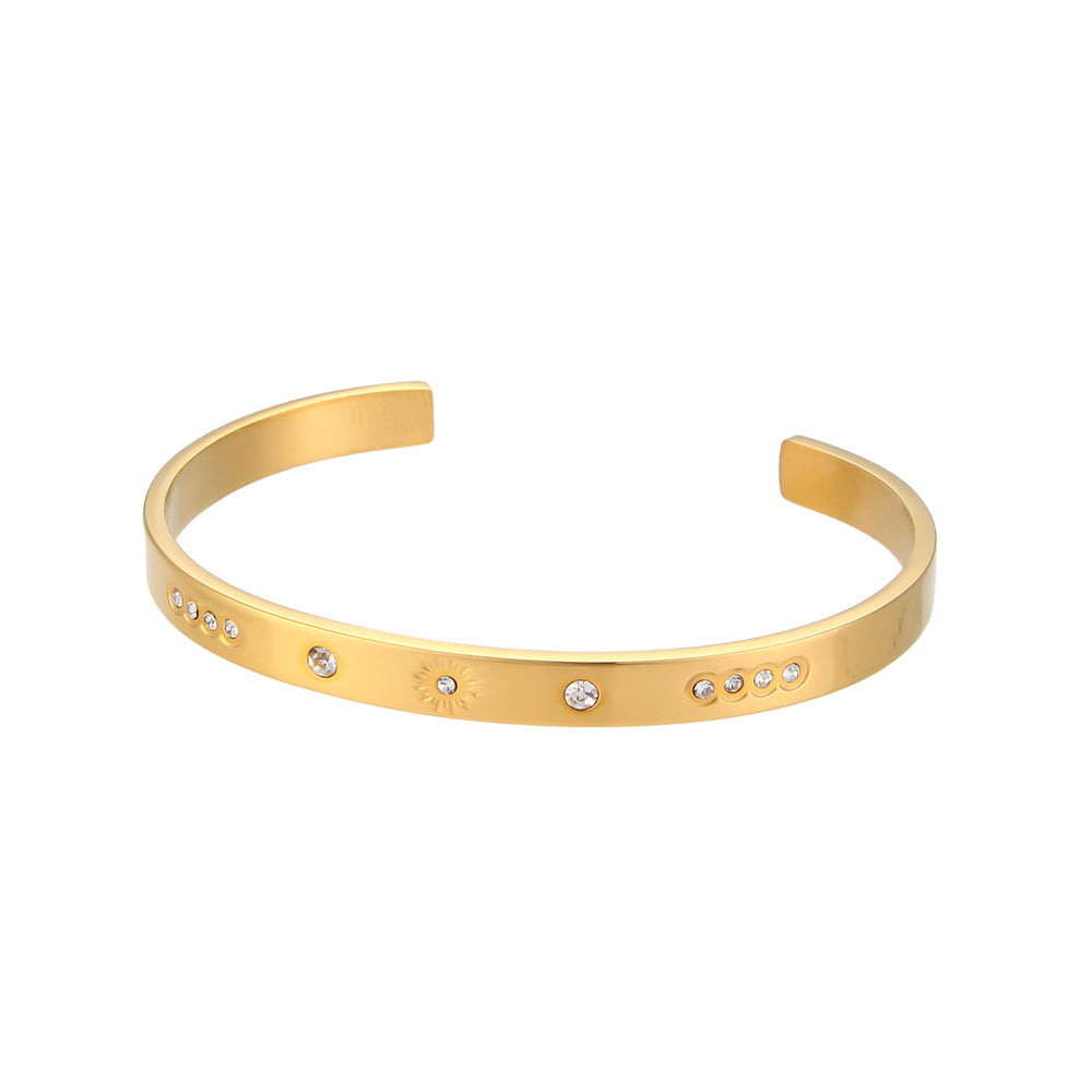 Stainless Steel Star Zircon Open Bracelet for Women