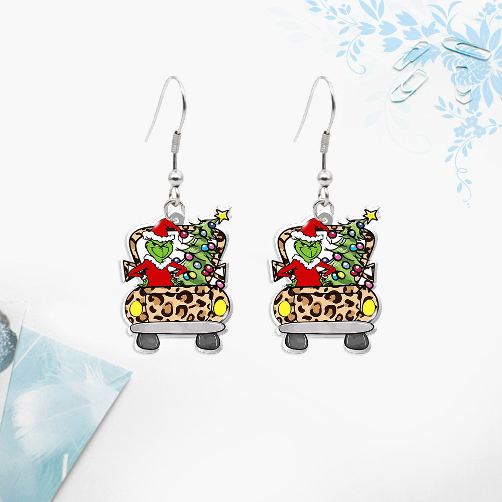 Cute Cartoon Character Christmas Tree Stainless Steel Epoxy Earrings 1 Pair