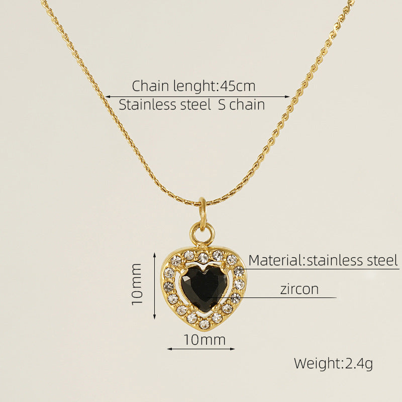 Glam Shiny Heart Shape Zircon Inlay 18K Gold Plated Stainless Steel Layered Pendant Necklace