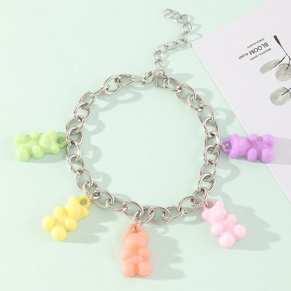 Retro Candy Color Resin Bear Pendant Bracelet