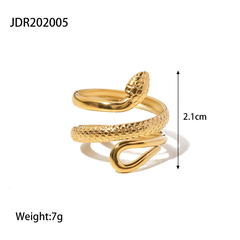 Vintage Snake Design 18k Gold Plated Stainless Steel Open Ring