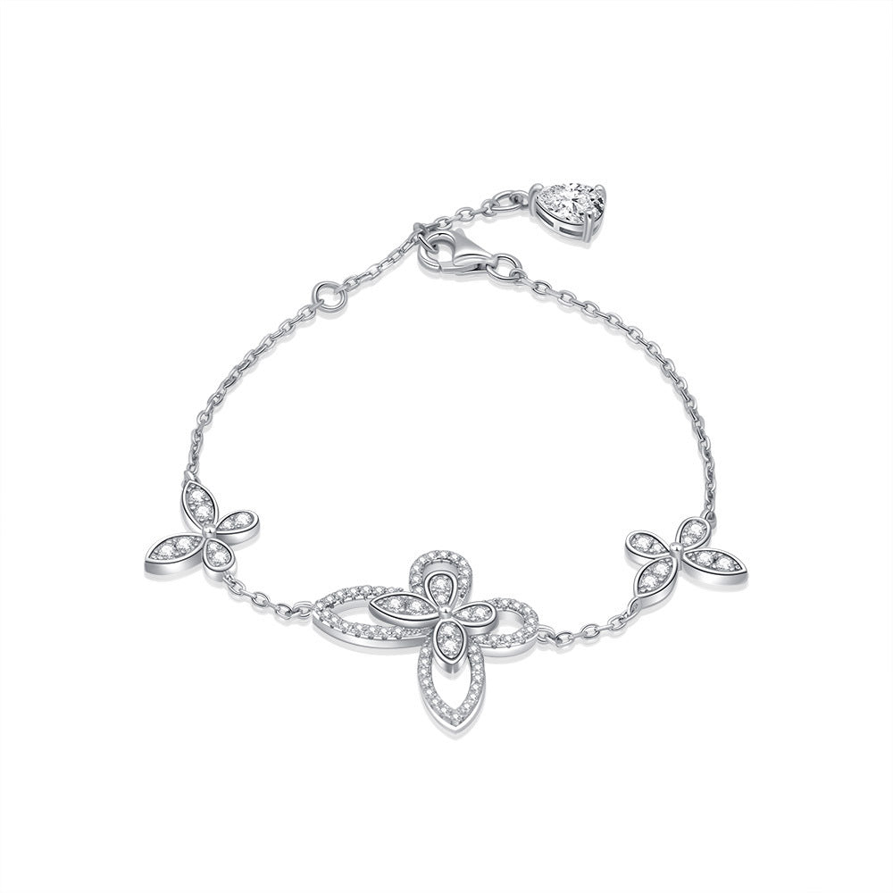 Sterling Silver Butterfly Zircon Bracelet - Elegant Gift for Her