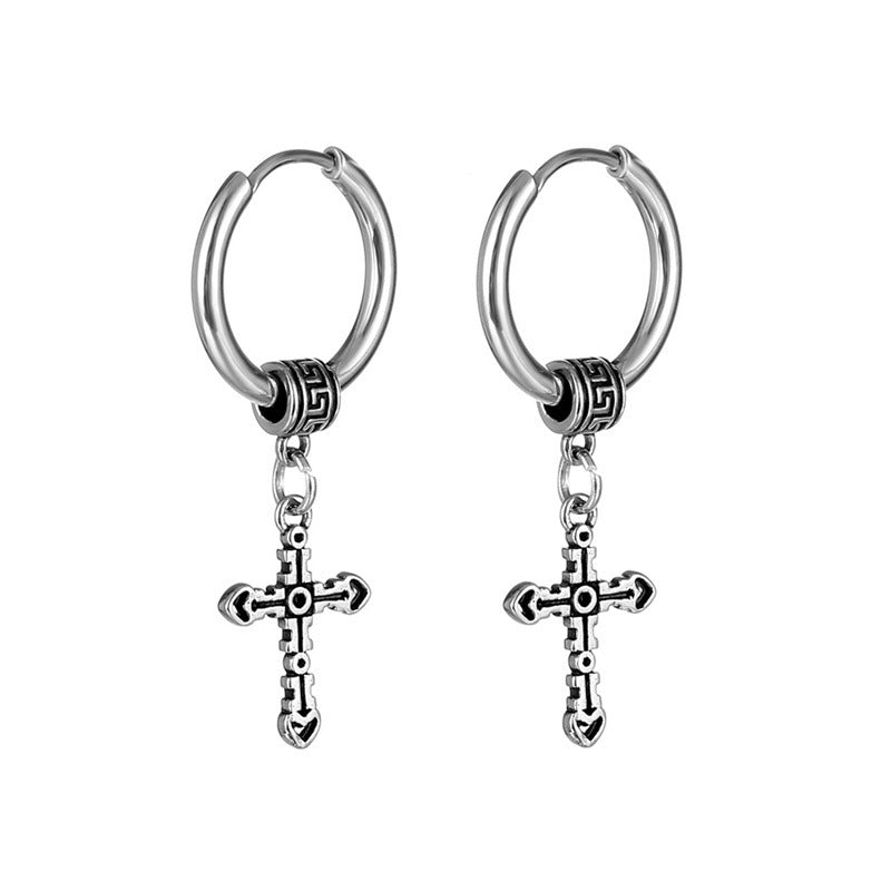 Hip-hop Cross Vintage Titanium Steel Men's Drop Earrings