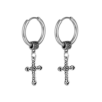 Hip-hop Cross Vintage Titanium Steel Men's Drop Earrings