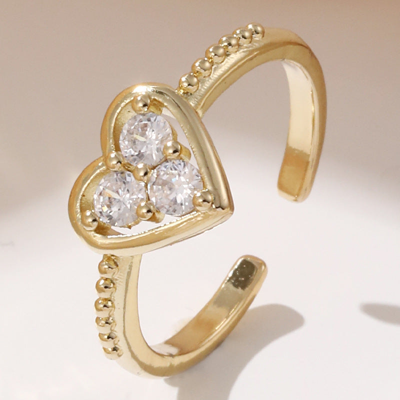 Fashion Geometric Heart Zircon Open Ring